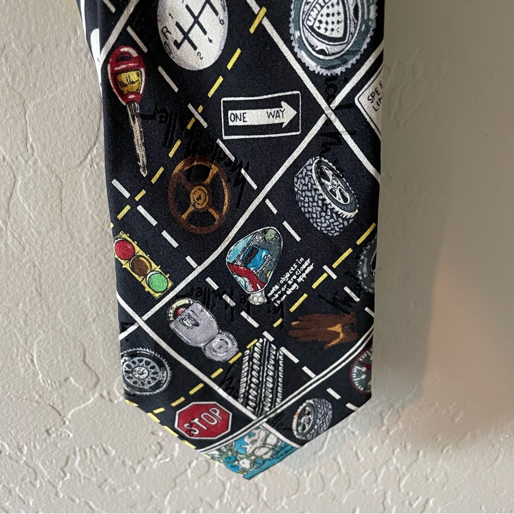 Nichole Miller Vintage 1996 Mens Tie Open Road Driving Car Lovers Stick Shift